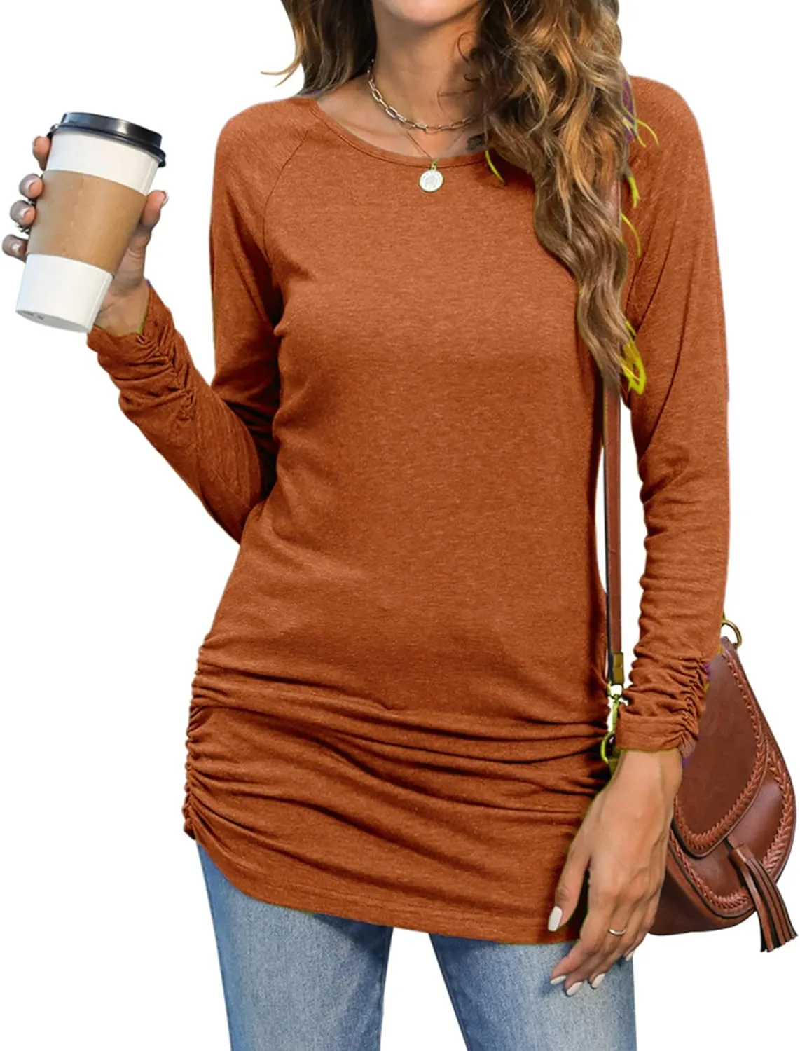 Sherosa Womens Basic Casual Long Sleeve Slim Fit T Shirt Dress Tunic Top