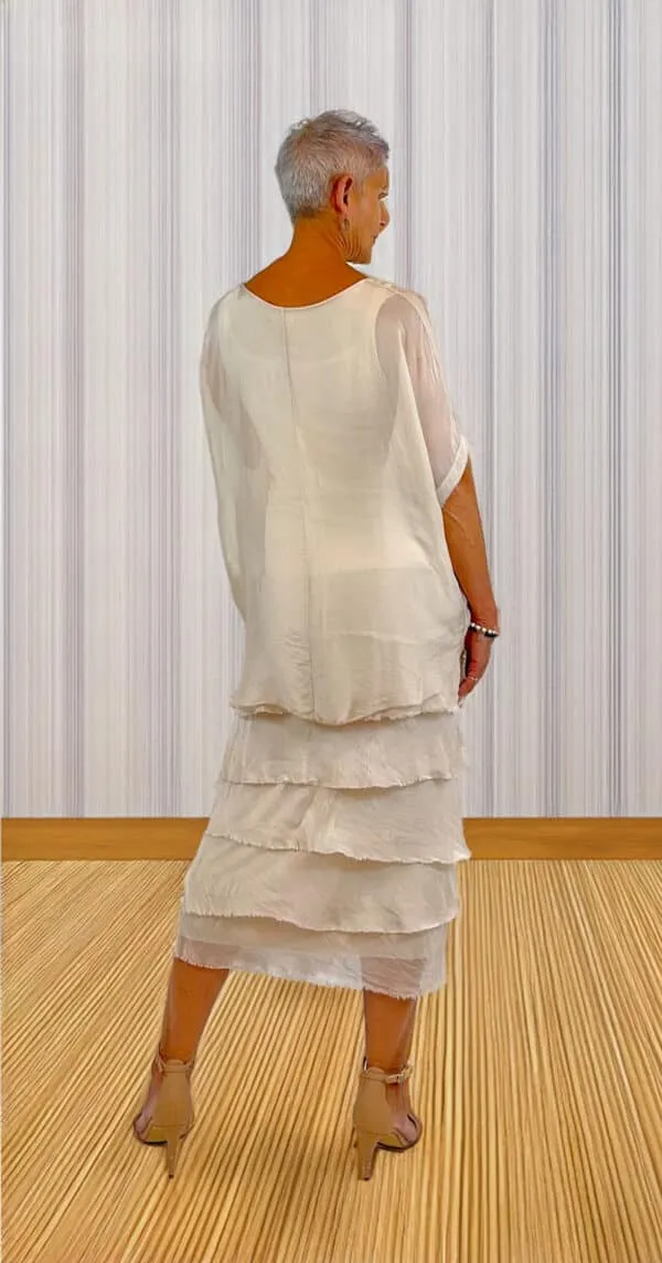 Silk Dress Frayed Layer dress Champagne