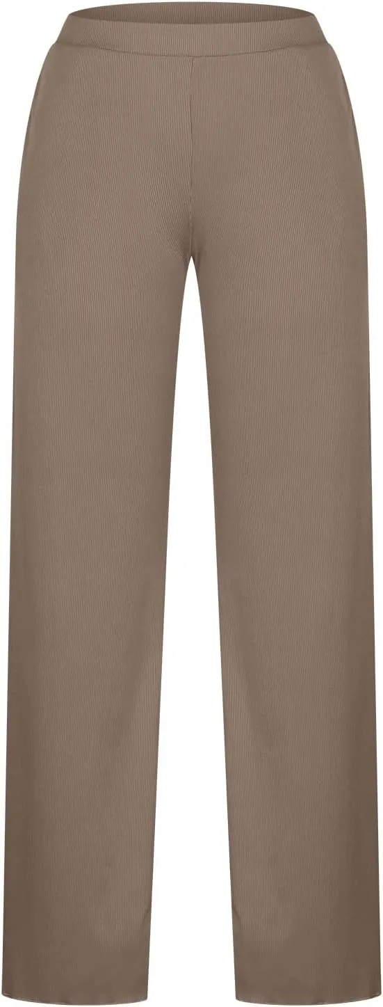 SMIDOW Womens Fashion Wide Leg Pants Casual Loose Elastic High Waist Palazzo Lounge Pants Solid Bootcut Trousers