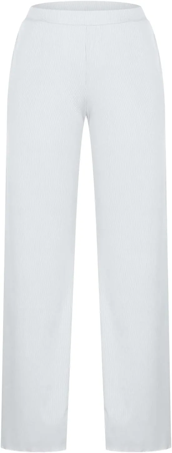 SMIDOW Womens Fashion Wide Leg Pants Casual Loose Elastic High Waist Palazzo Lounge Pants Solid Bootcut Trousers