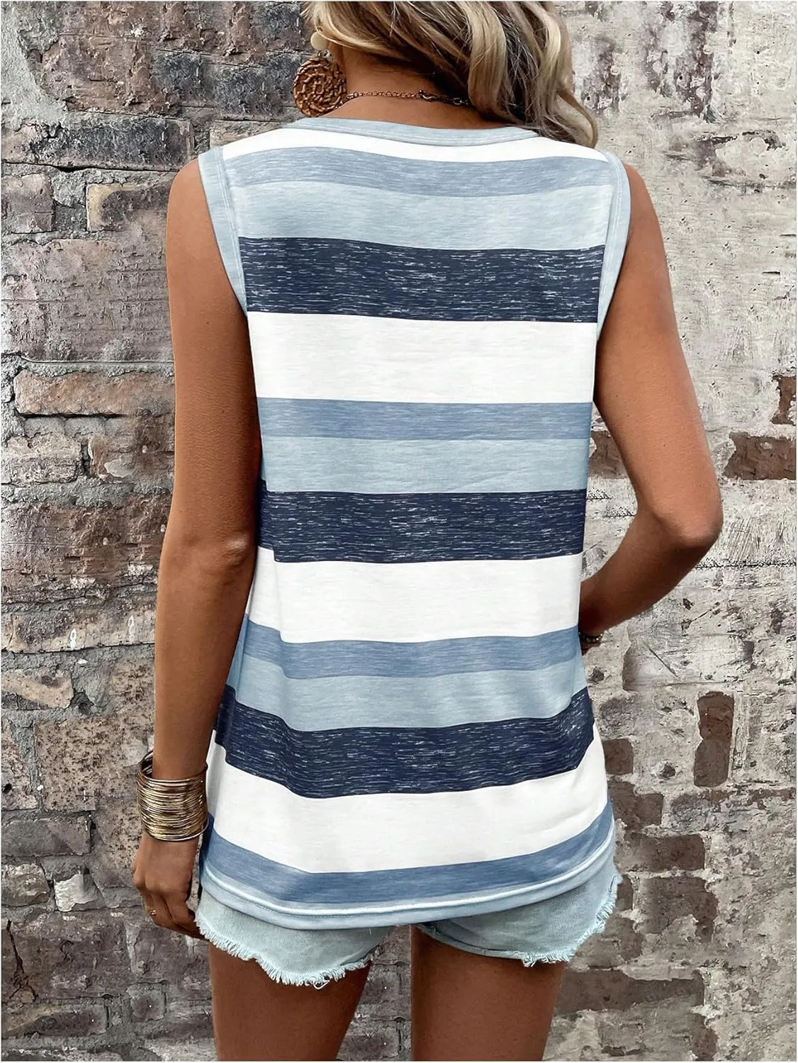 SOLY HUX Women's Color Block Striped Tank Tops Sleeveless Pocket Front Summer Top