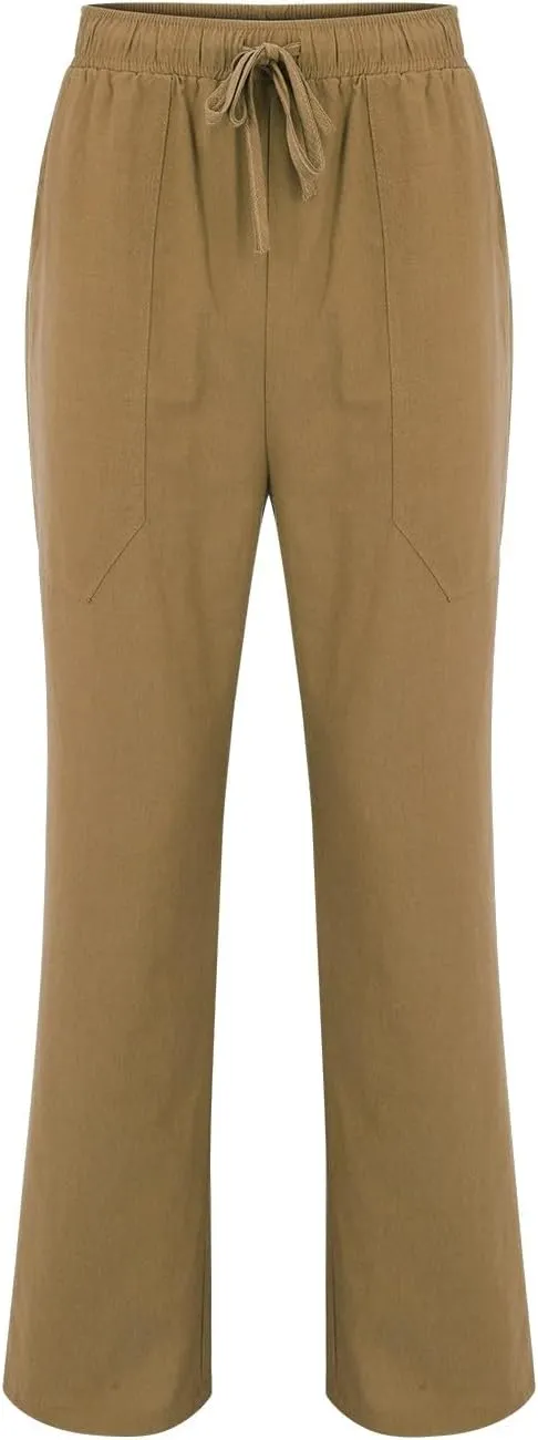 Summer Linen Dressy Pants for Mens Casual Solid Color Business Trousers Lightweight Wide Leg Cargo Sweatpants with Pockets