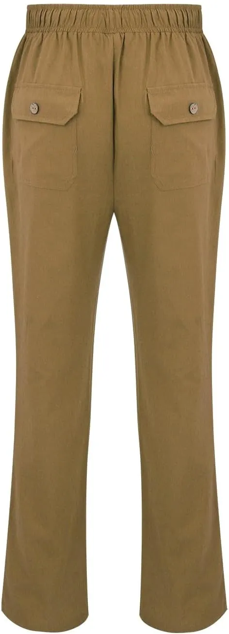 Summer Linen Dressy Pants for Mens Casual Solid Color Business Trousers Lightweight Wide Leg Cargo Sweatpants with Pockets