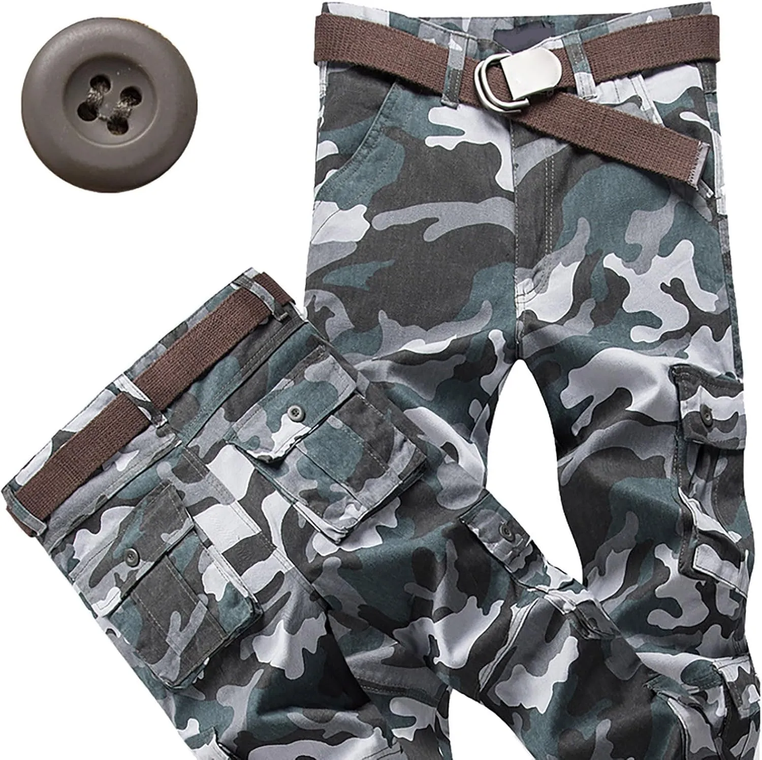 Tactical Cargo Pants for Men Military Wild Camo Trousers with Six Pocket Loose Leg Lightweight Pants