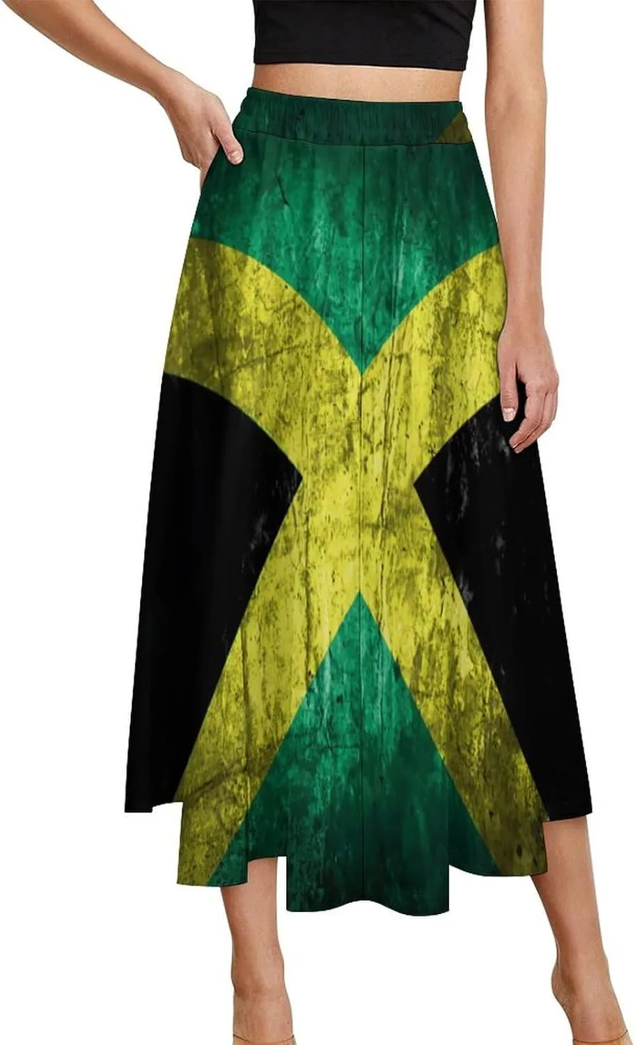 TAIZIYEAH Pleated Midi Skirts for Women Flower Print Casual Half Length Skirt