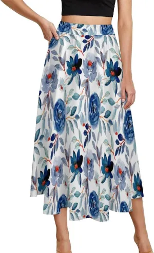 TAIZIYEAH Women's Midi Skirts High Waisted Pleated A-Line Skirts Tropical Plants Long Skirt