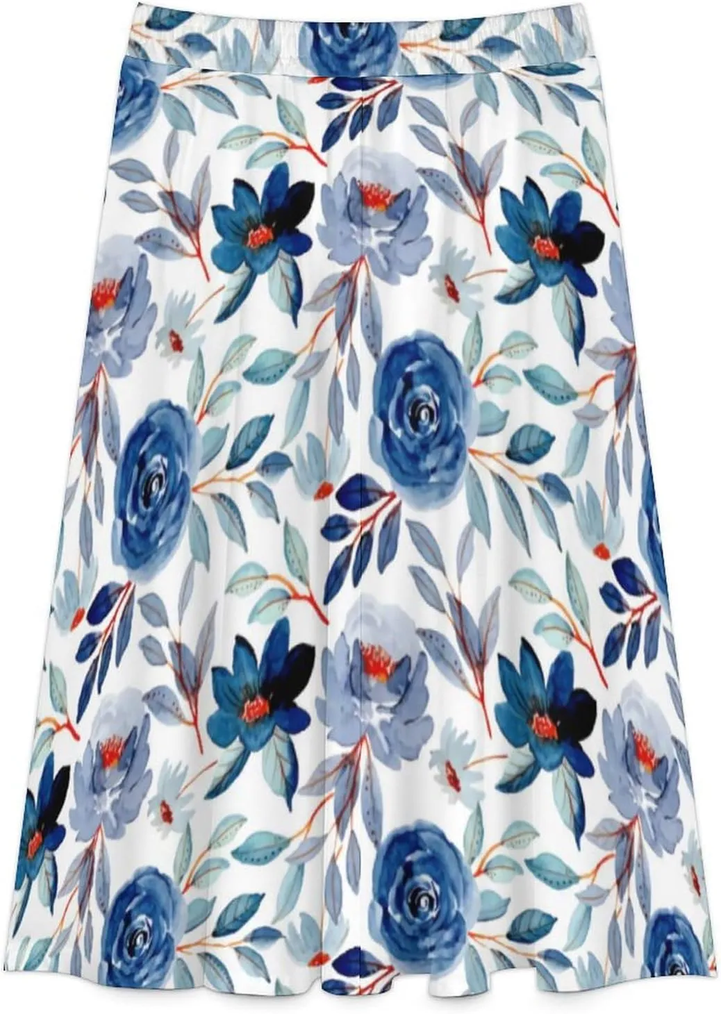 TAIZIYEAH Women's Midi Skirts High Waisted Pleated A-Line Skirts Tropical Plants Long Skirt