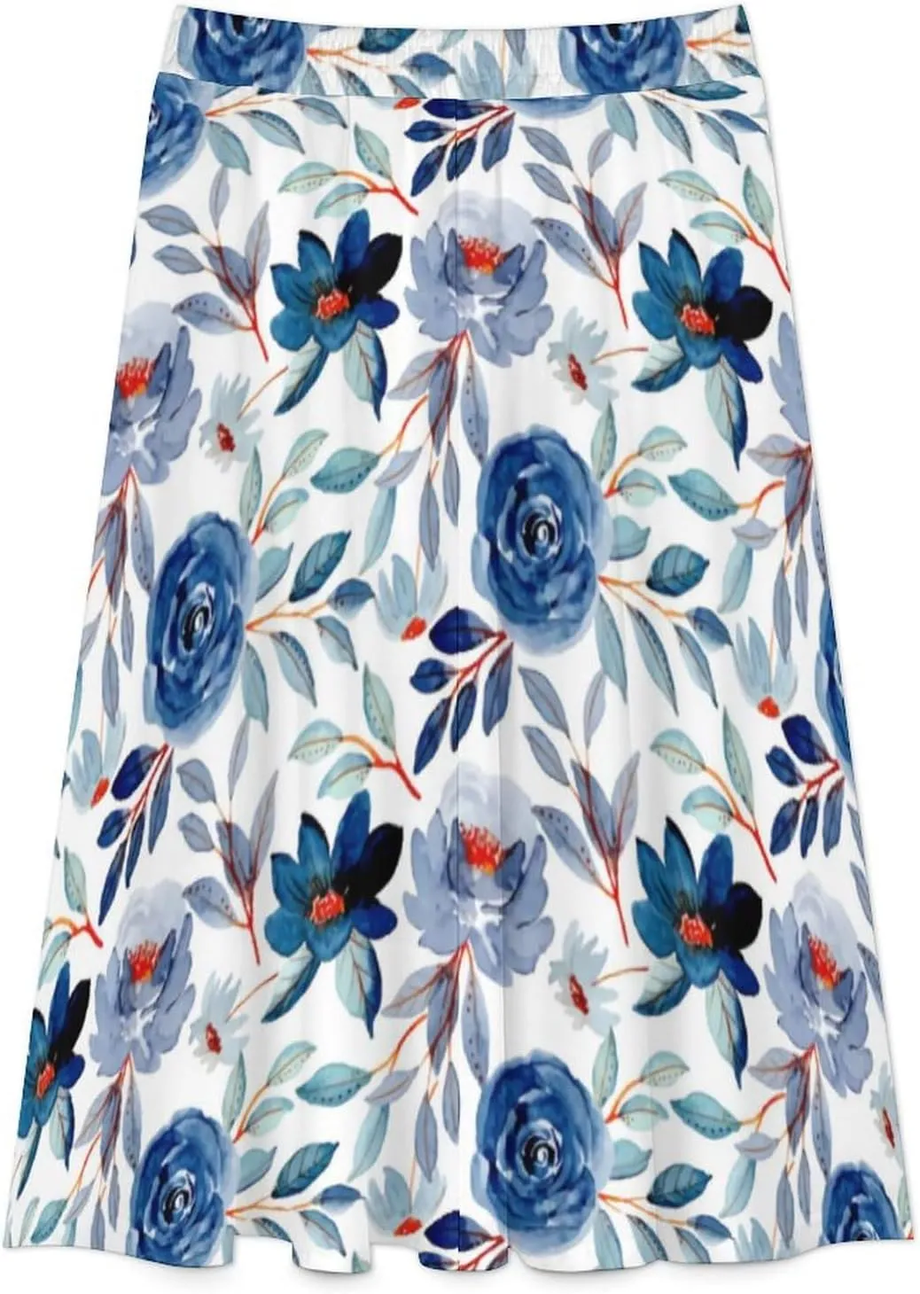 TAIZIYEAH Women's Midi Skirts High Waisted Pleated A-Line Skirts Tropical Plants Long Skirt
