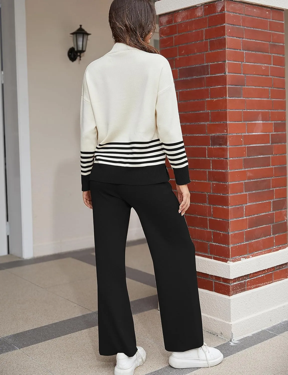 Tanming Women's Lounge Sets 2 Piece Outfits Knitted Pullover Sweater Tops Wide Leg Pants Tracksuit