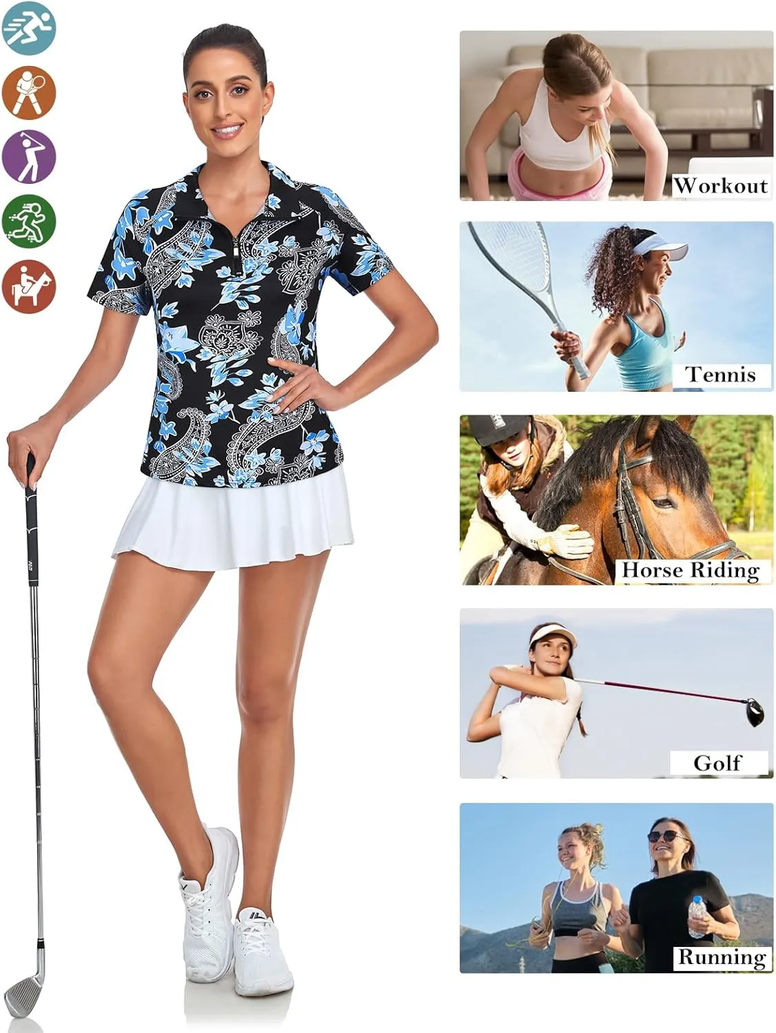 Tanst Sky Women's Golf Polo Shirts Quick Dry 1/4 Zip Up Tennis Workout Athletic Tops