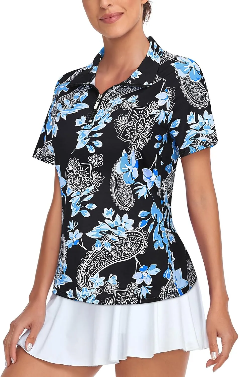 Tanst Sky Women's Golf Polo Shirts Quick Dry 1/4 Zip Up Tennis Workout Athletic Tops