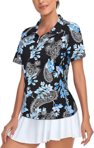 Tanst Sky Women's Golf Polo Shirts Quick Dry 1/4 Zip Up Tennis Workout Athletic Tops