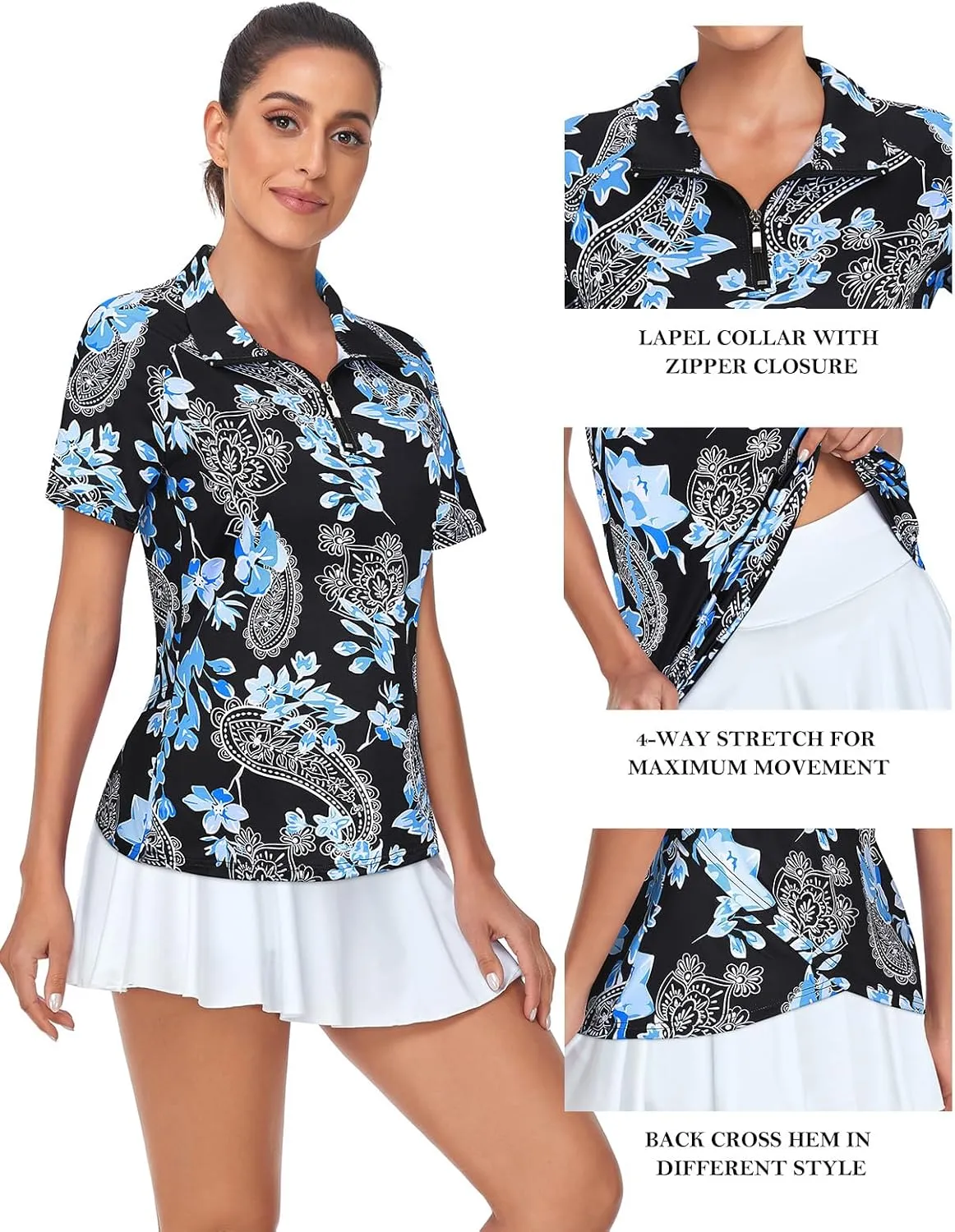 Tanst Sky Women's Golf Polo Shirts Quick Dry 1/4 Zip Up Tennis Workout Athletic Tops