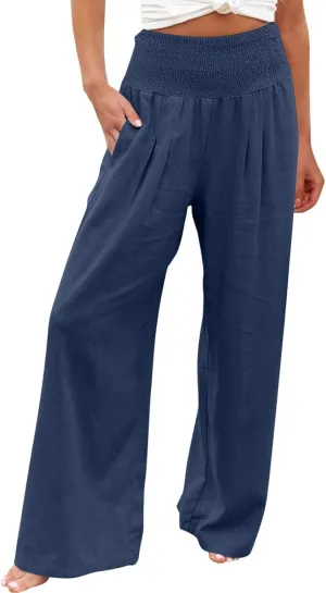 TARIENDY Palazzo Pants for Women Casual Women's Elastic high Waisted Trousers Wide Leg Beach Outfits Summer Casual Pants
