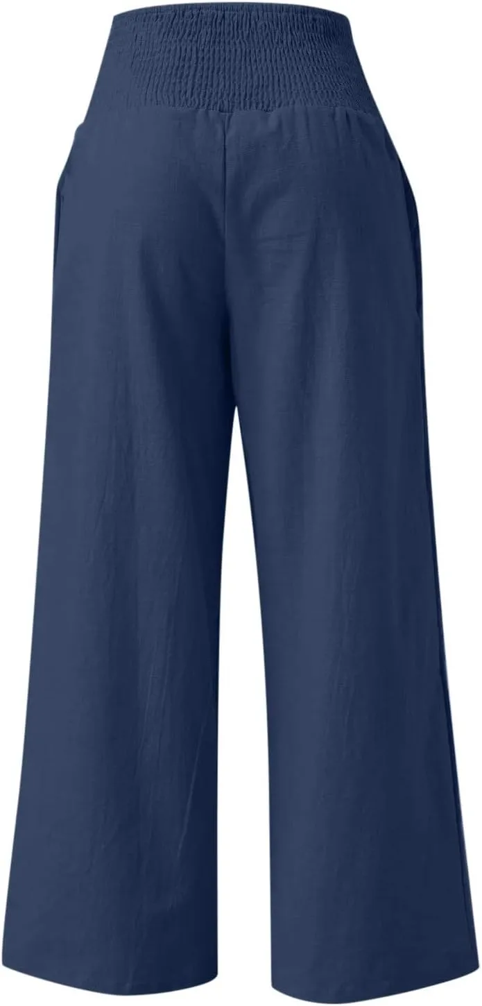 TARIENDY Palazzo Pants for Women Casual Women's Elastic high Waisted Trousers Wide Leg Beach Outfits Summer Casual Pants
