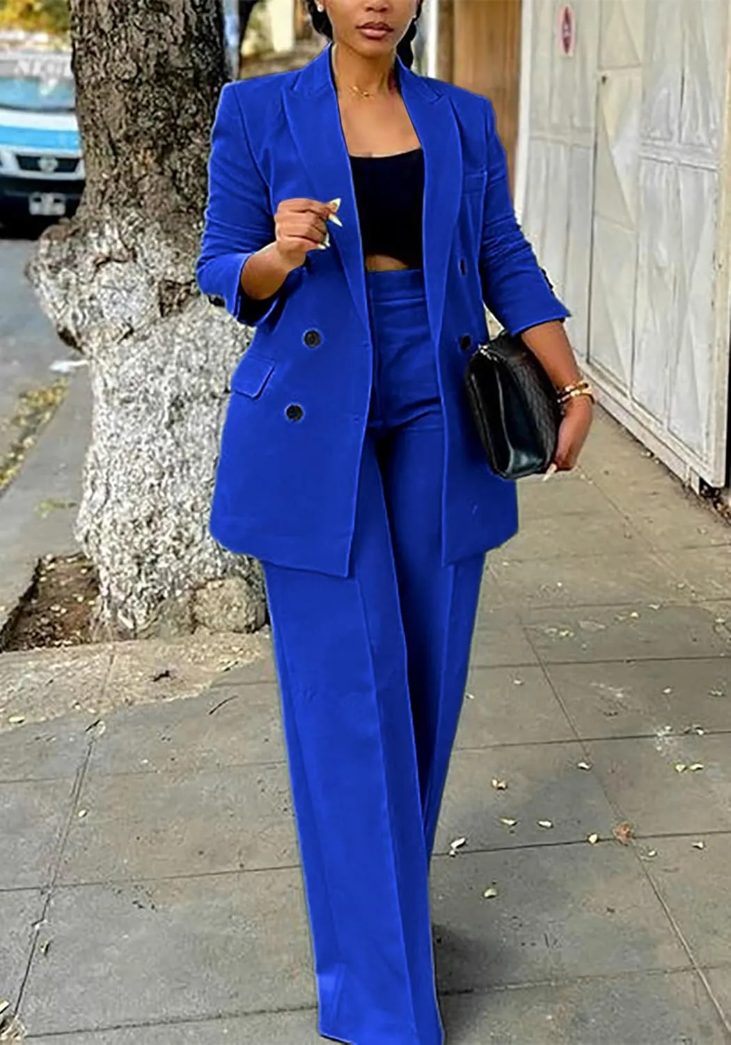Tcremisa Women's Fashion Pants Suit 2 Piece Business Outfits Casual Double Breasted Blazer and Pant Sets