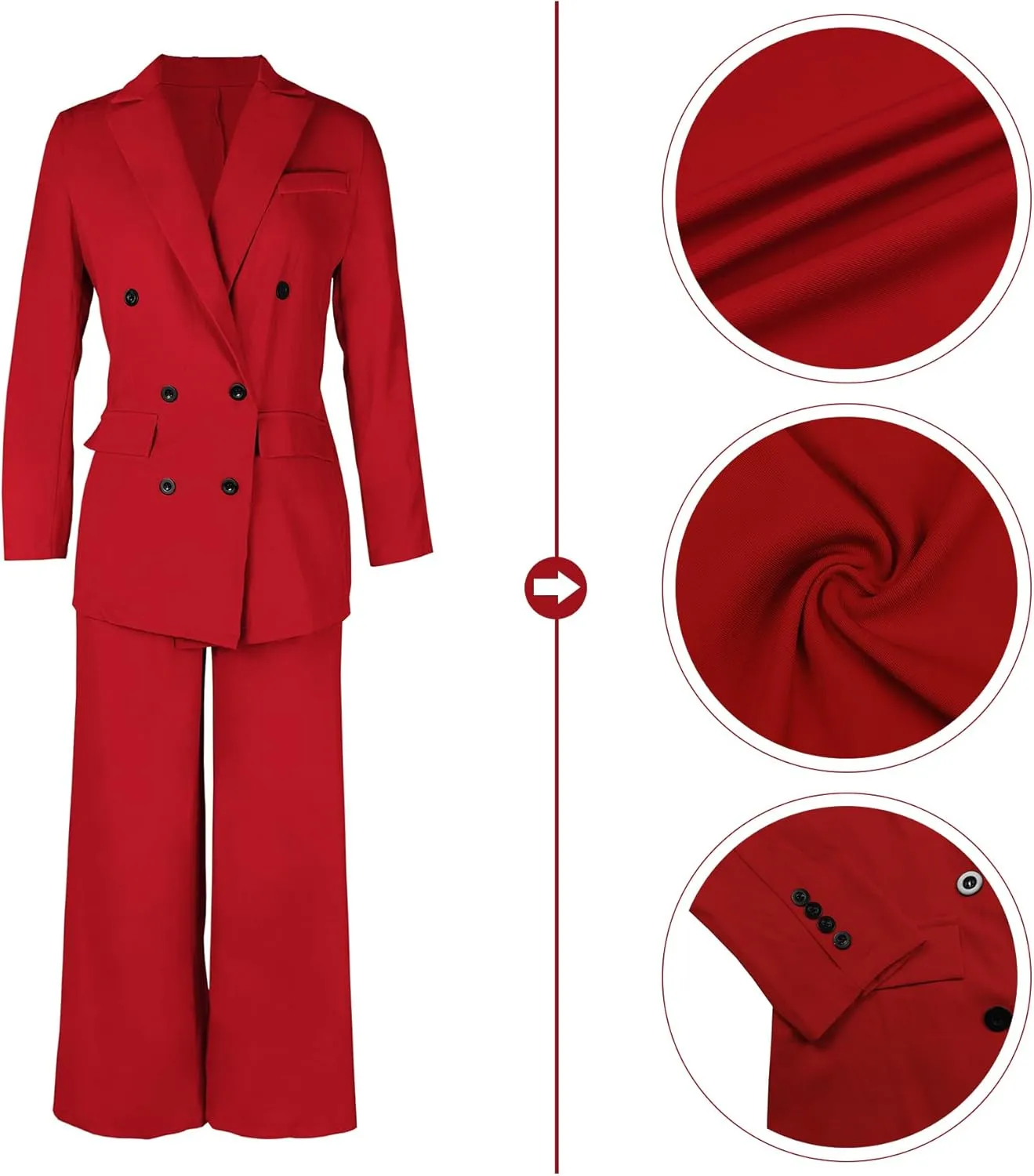 Tcremisa Women's Fashion Pants Suit 2 Piece Business Outfits Casual Double Breasted Blazer and Pant Sets