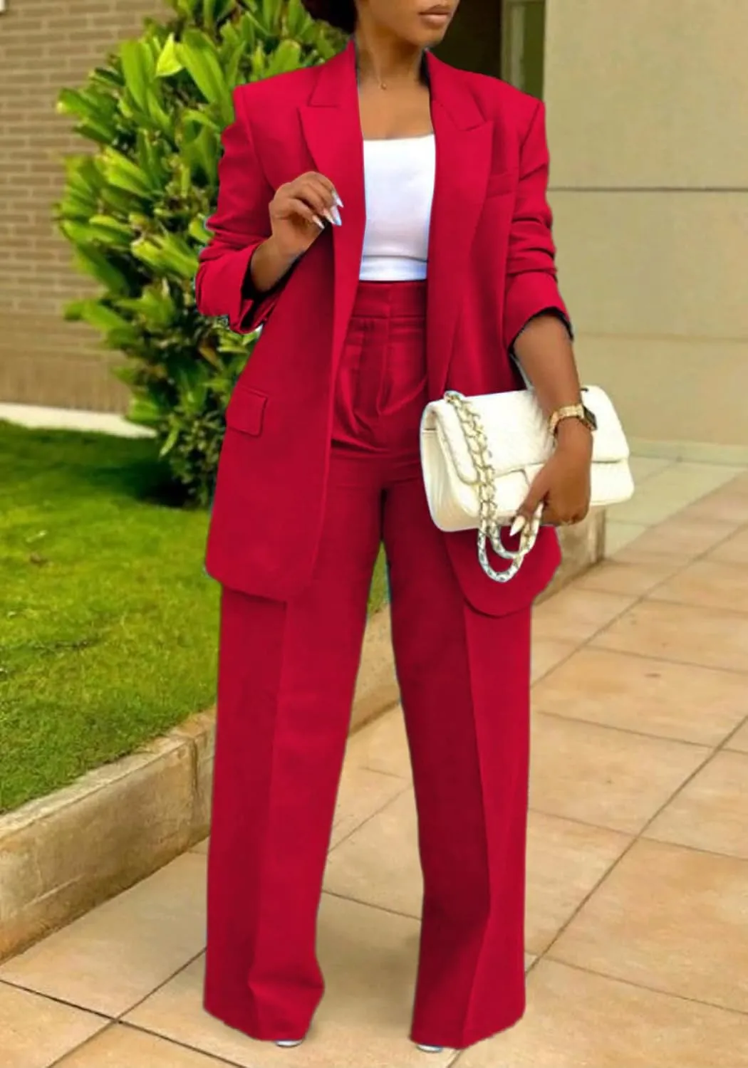 Tcremisa Women's Fashion Pants Suit 2 Piece Business Outfits Casual Double Breasted Blazer and Pant Sets
