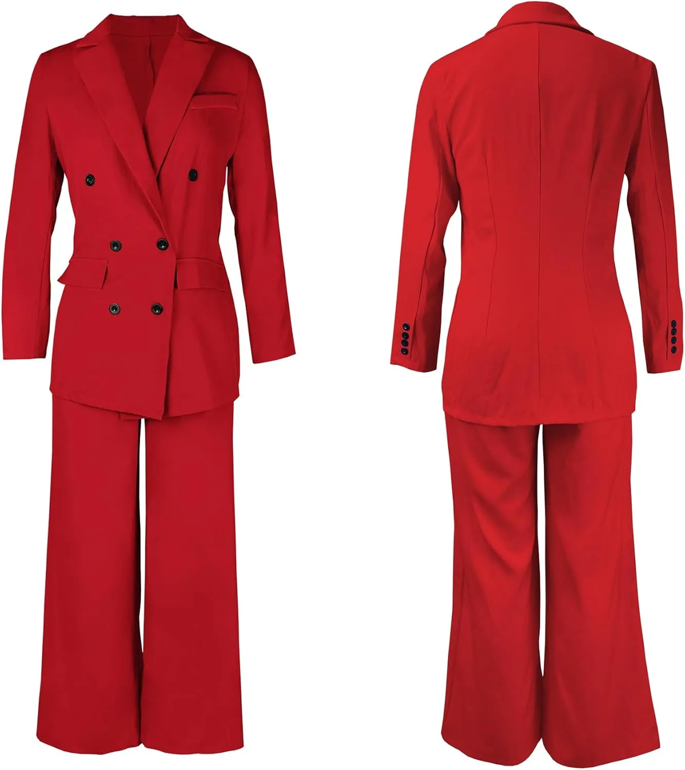 Tcremisa Women's Fashion Pants Suit 2 Piece Business Outfits Casual Double Breasted Blazer and Pant Sets
