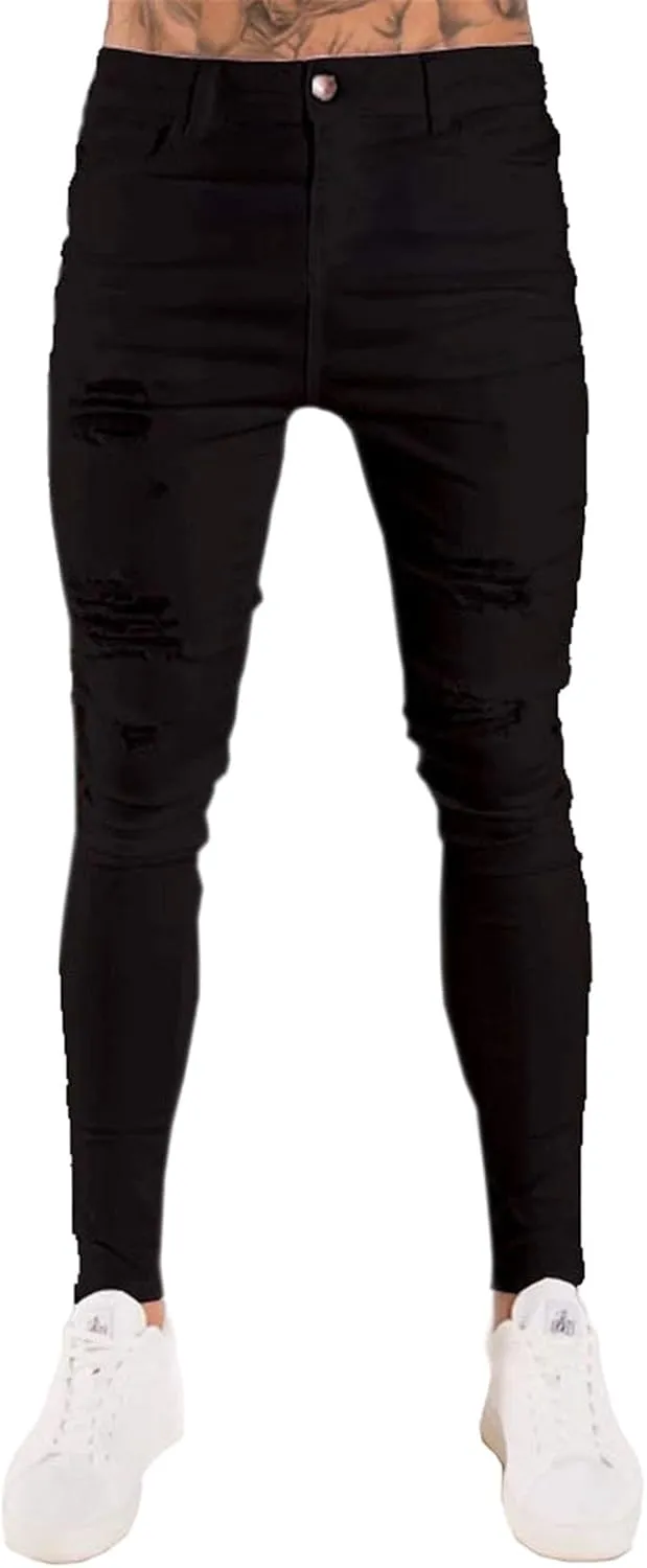 Thatrich Men's Distressed Jeans Slim Fit Moto Jeans Biker Pants Tapered Leg Denim Pants Straight Leg Trousers 2025 Fashion