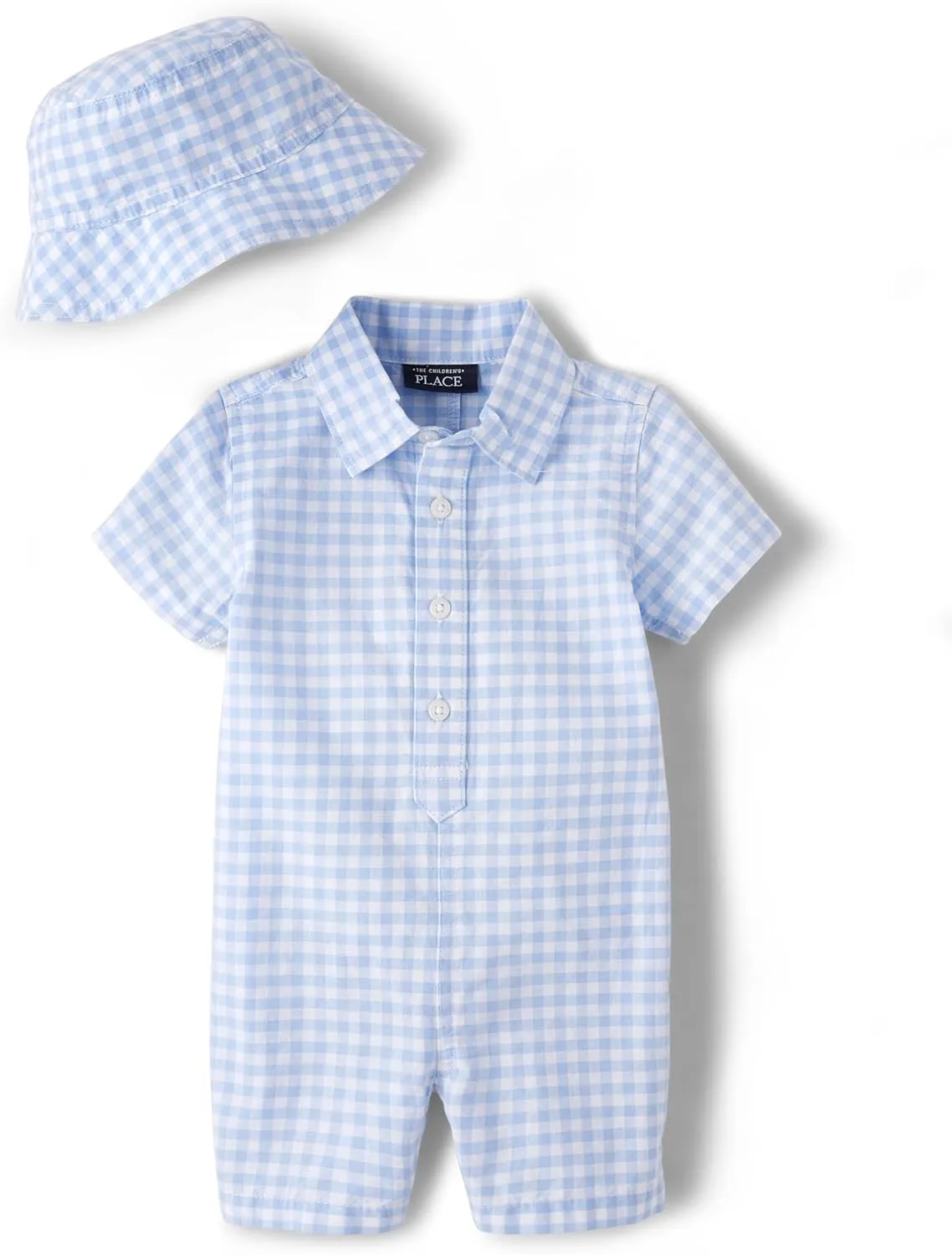 The Children's Place baby-boys And Newborn Woven Plaid Romper and Hat 2-piece Set
