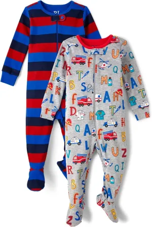 The Children's Place Baby Boys' and Toddler Long Sleeve 100% Cotton Zip-Front One Piece Footed Pajama