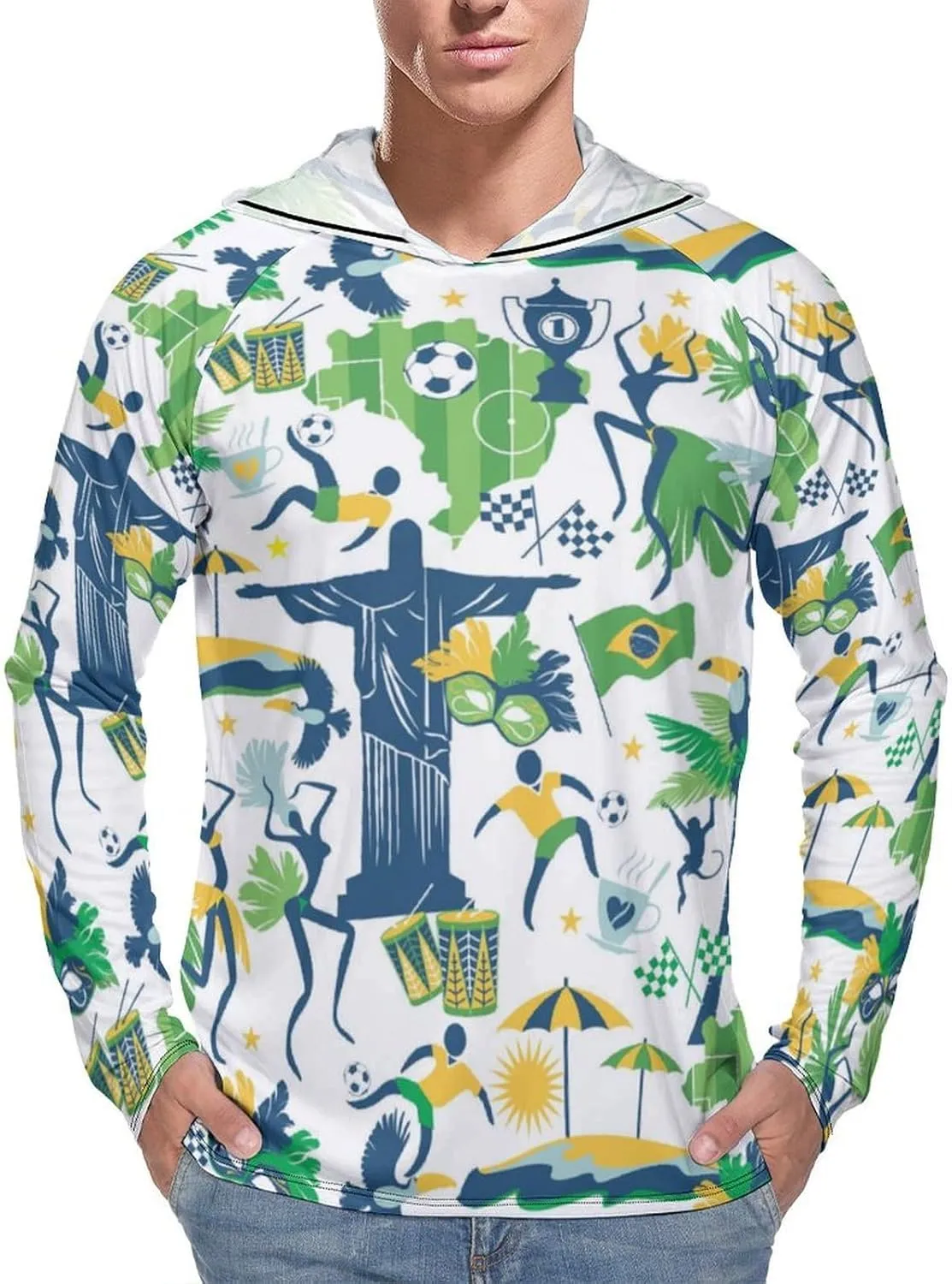 Traditional Brazilian Items Men's Quick Dry Long Sleeve Shirts UV Sun Protection Moisture Wicking T-Shirt XL