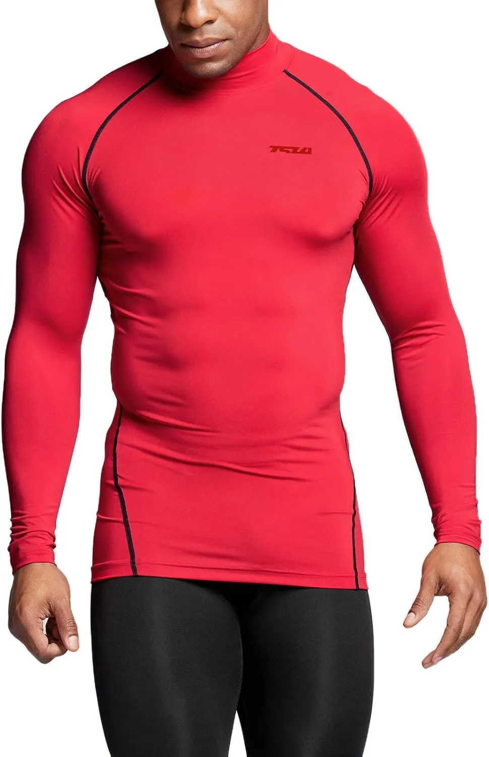 TSLA Men's UPF 50  Mock Long Sleeve Compression Shirts, Athletic Workout Shirt, Base Layer for Water Sports