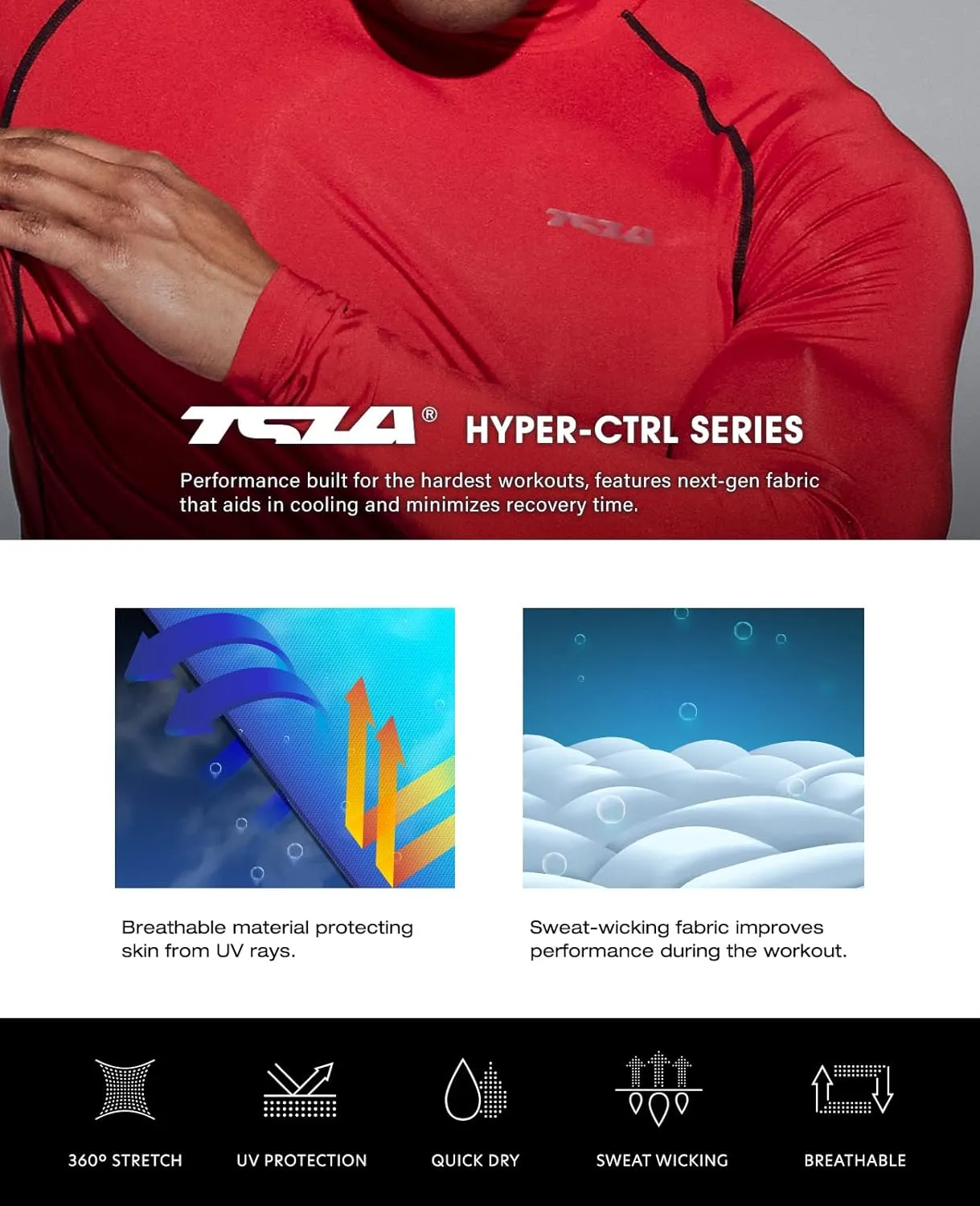 TSLA Men's UPF 50  Mock Long Sleeve Compression Shirts, Athletic Workout Shirt, Base Layer for Water Sports