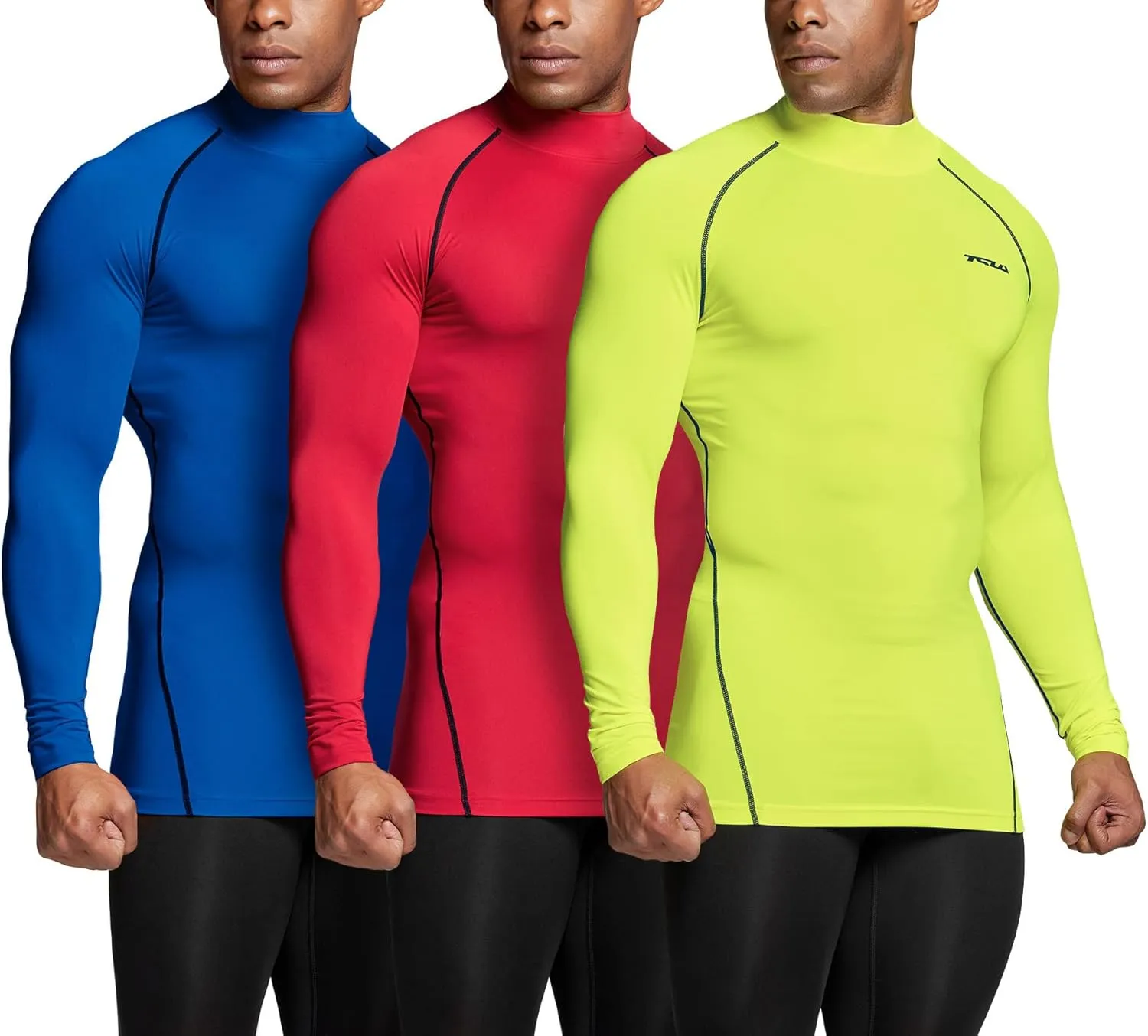 TSLA Men's UPF 50  Mock Long Sleeve Compression Shirts, Athletic Workout Shirt, Base Layer for Water Sports