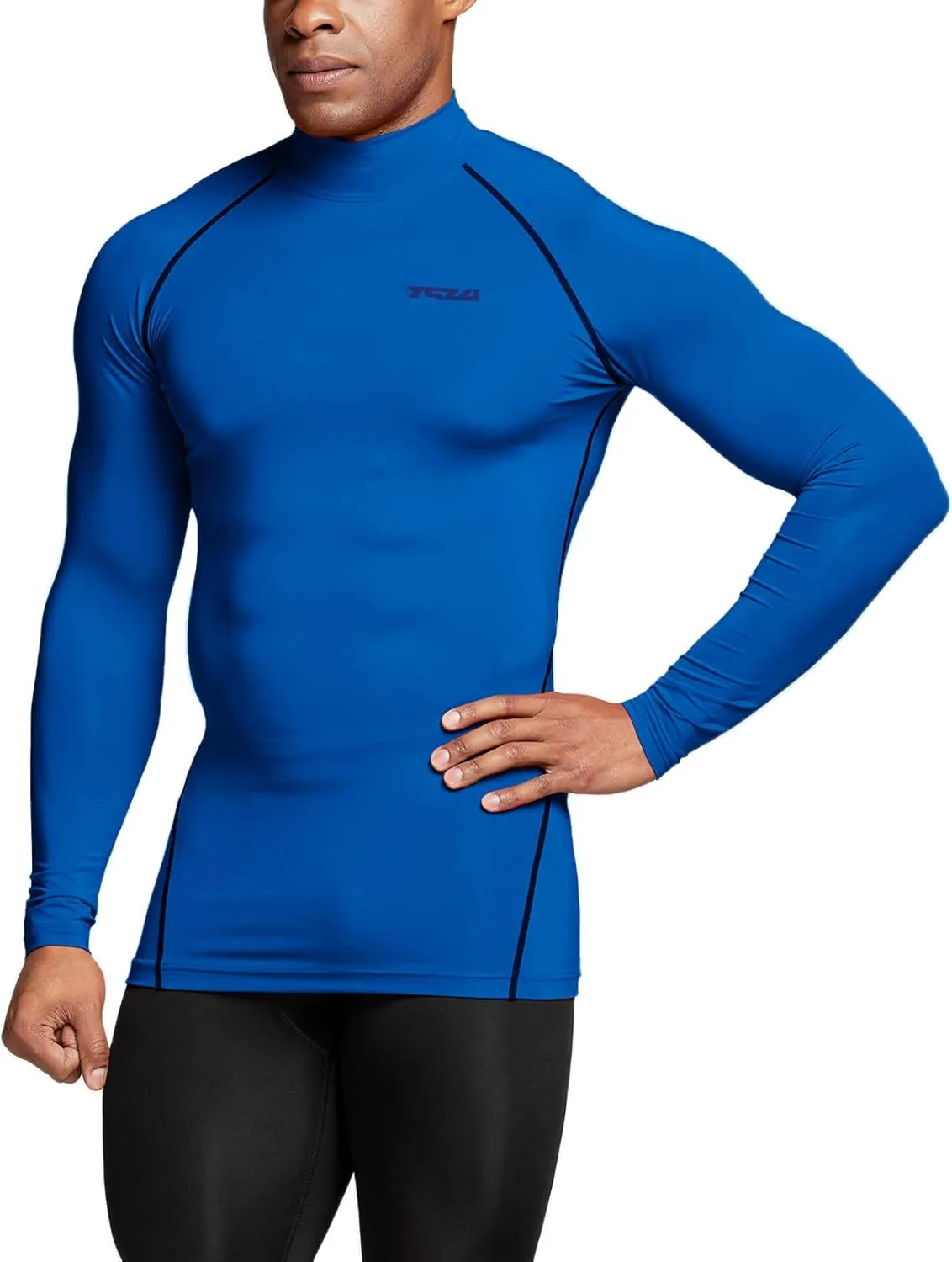 TSLA Men's UPF 50  Mock Long Sleeve Compression Shirts, Athletic Workout Shirt, Base Layer for Water Sports