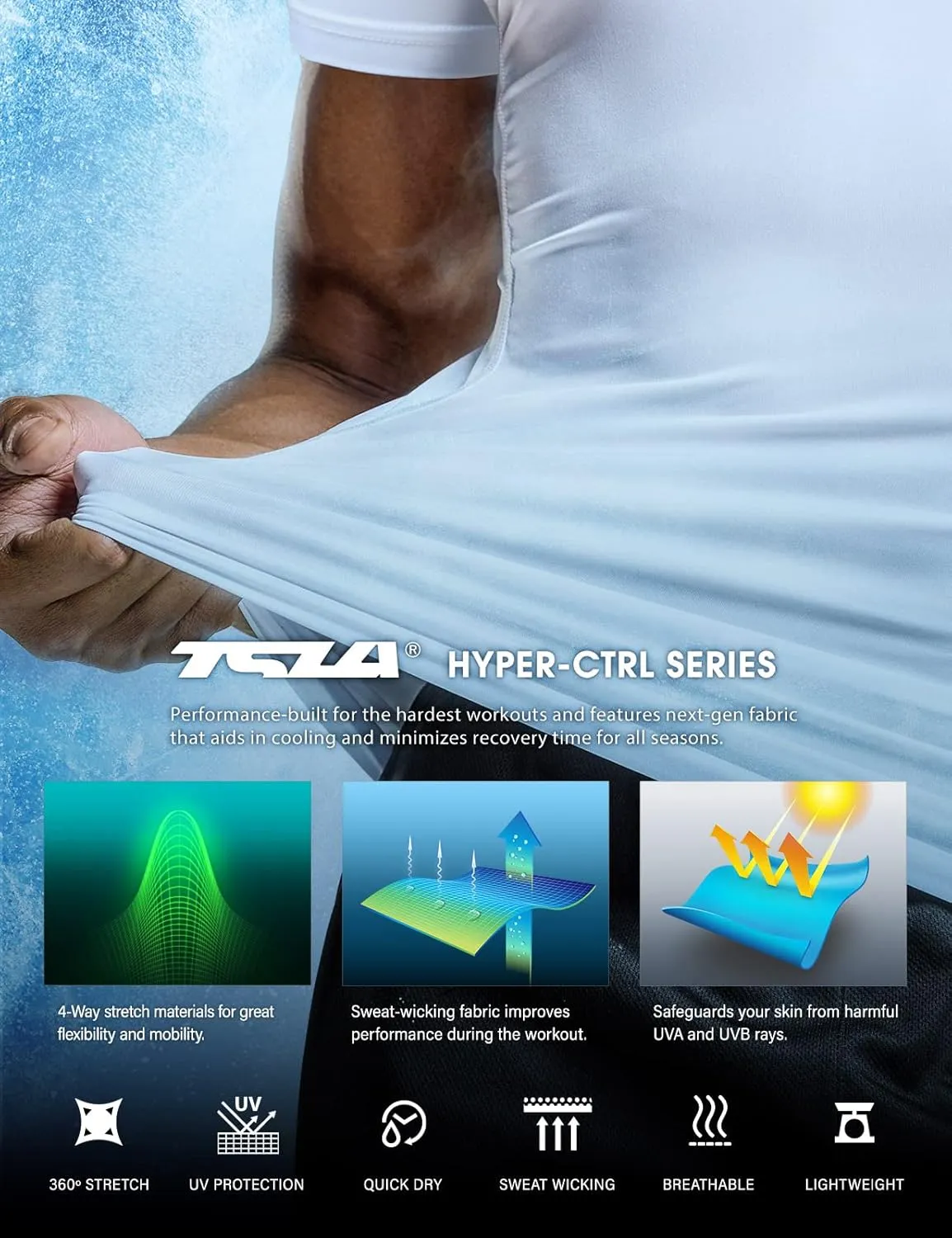 TSLA Men's UPF 50  Quick Dry Short Sleeve Compression Shirts, Athletic Workout Shirt, Water Sports Rash Guard