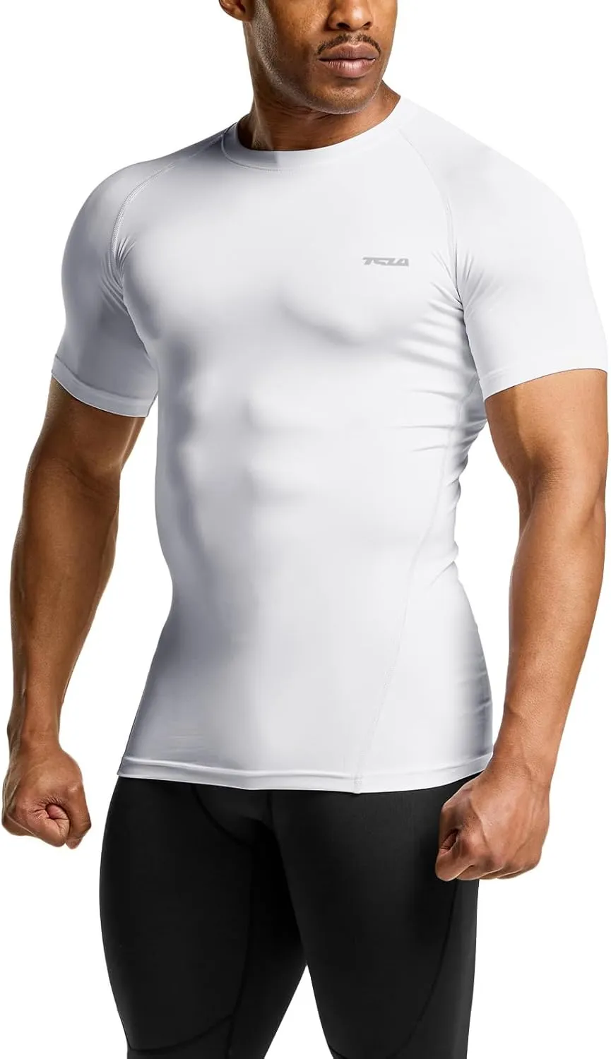 TSLA Men's UPF 50  Quick Dry Short Sleeve Compression Shirts, Athletic Workout Shirt, Water Sports Rash Guard