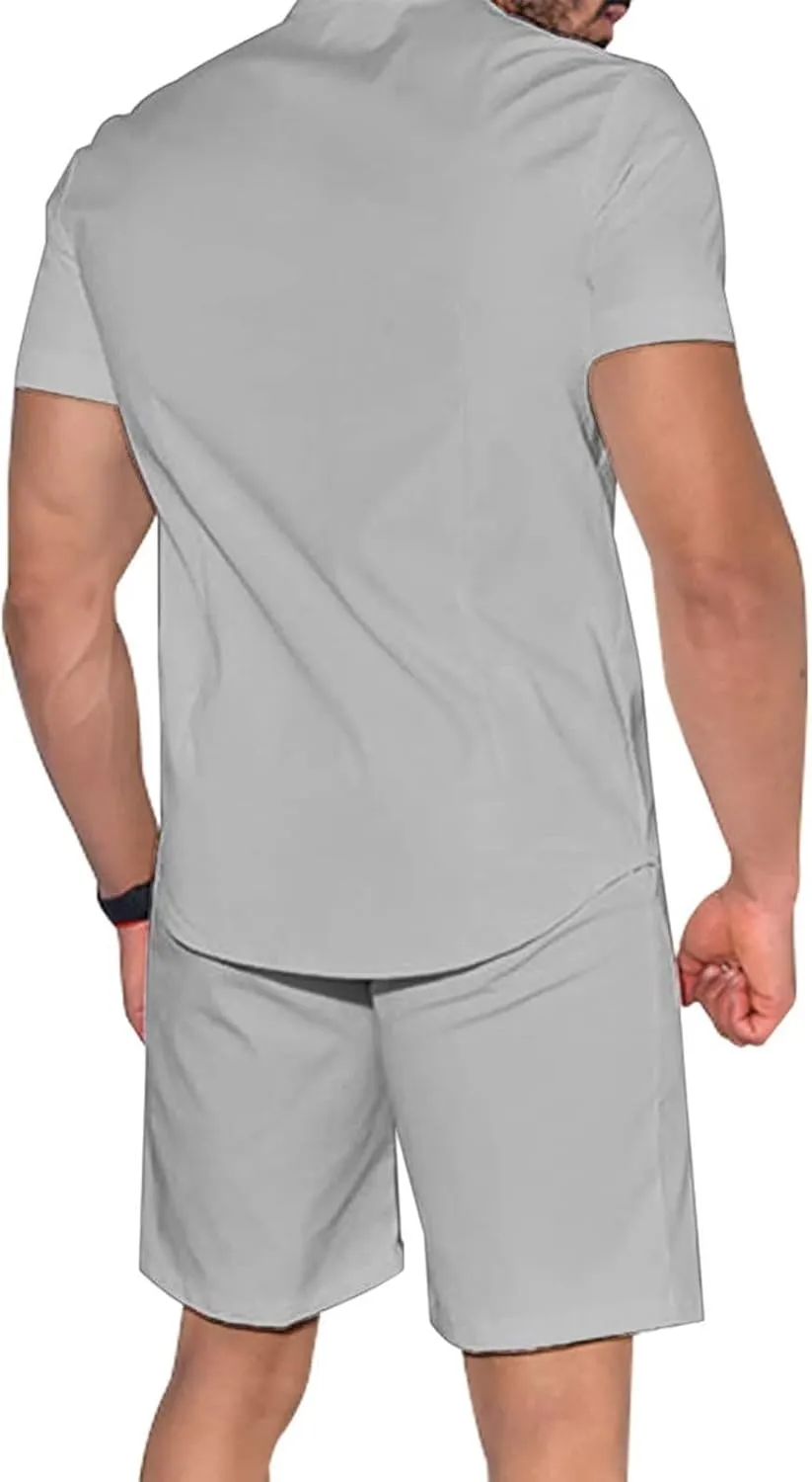 Uni Clau Mens Short Sets 2 Piece Outfits Summer Button Down Shirt and Shorts Set Beach Tracksuit