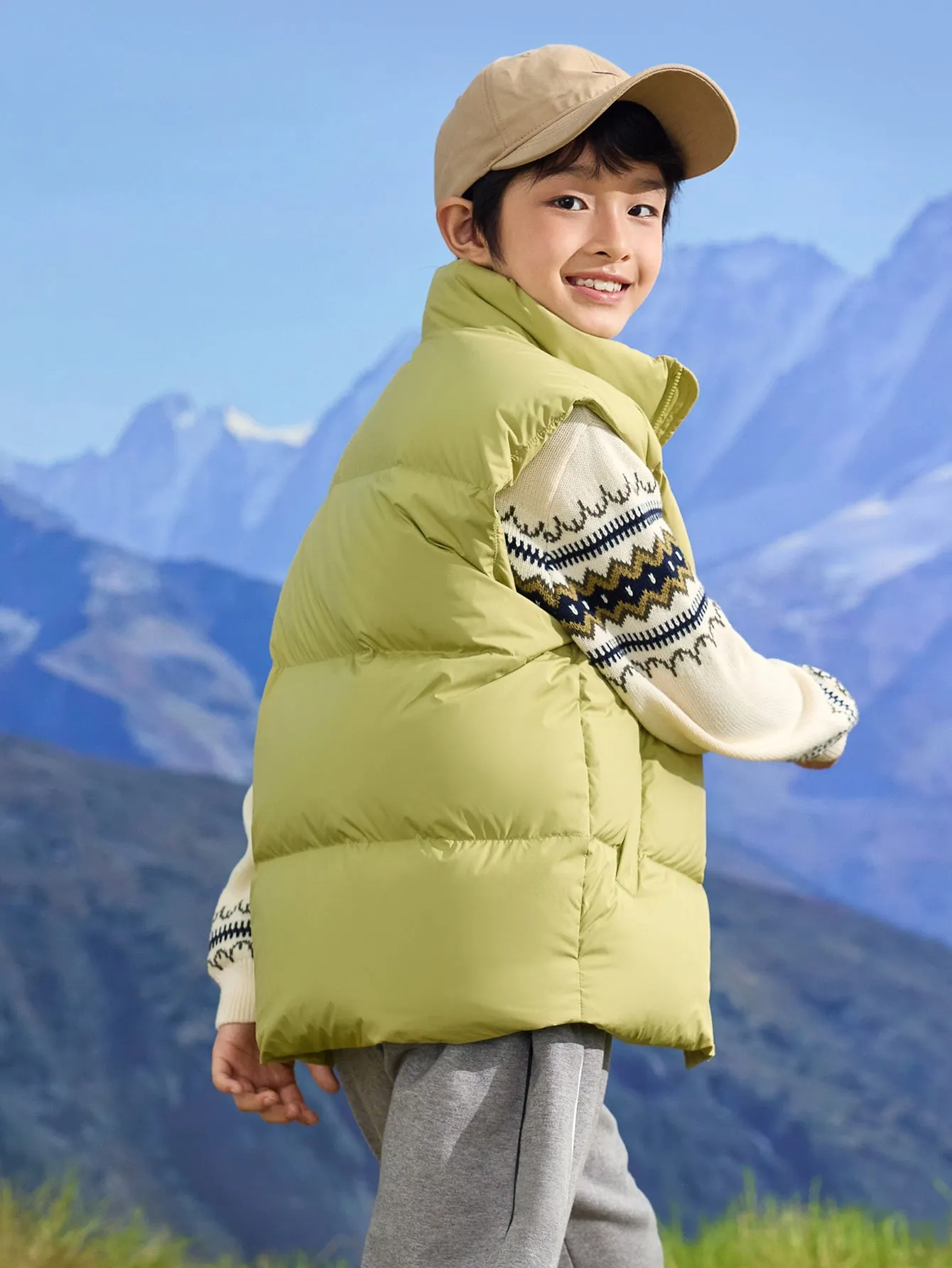Unisex Parent-Child Stand-Up Collar Oblique Pocket Vest