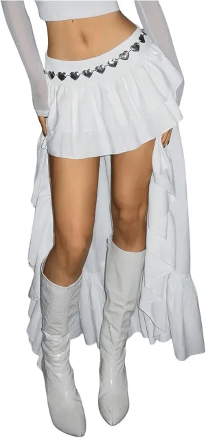 Verdusa Women's Boho Western Flowy Skirts Asymmetrical Tiered Ruffle Maxi Skirt