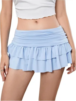 Verdusa Women's Ruffle Layered Mini Skirts Y2K Flared Flowy Short Skirt
