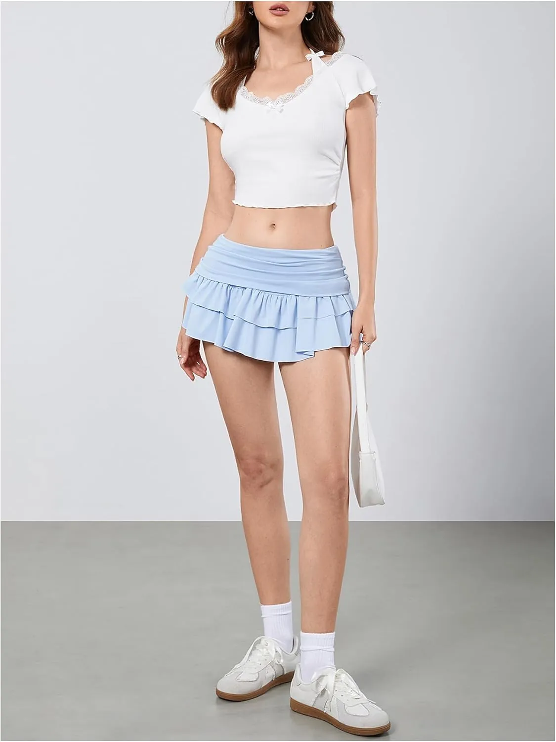 Verdusa Women's Ruffle Layered Mini Skirts Y2K Flared Flowy Short Skirt