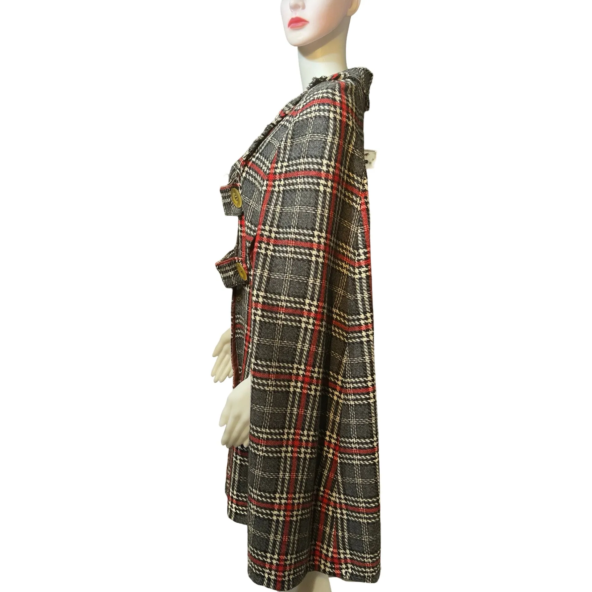 Vintage 1960s Plaid Wool Cape