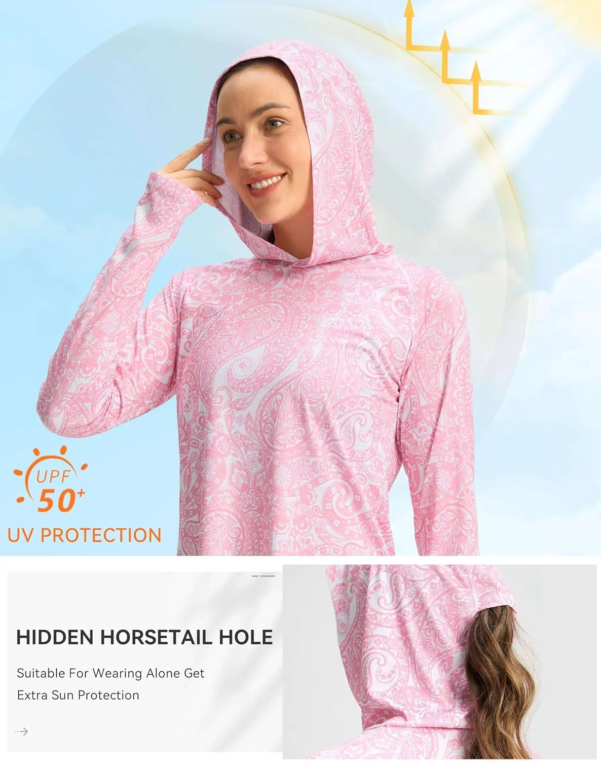 Viodia Women's Sun Hoodie UPF 50  SPF Rash Guard Long Sleeve Lightweight Quick Dry UV Shirts for Hiking Fishing Swim