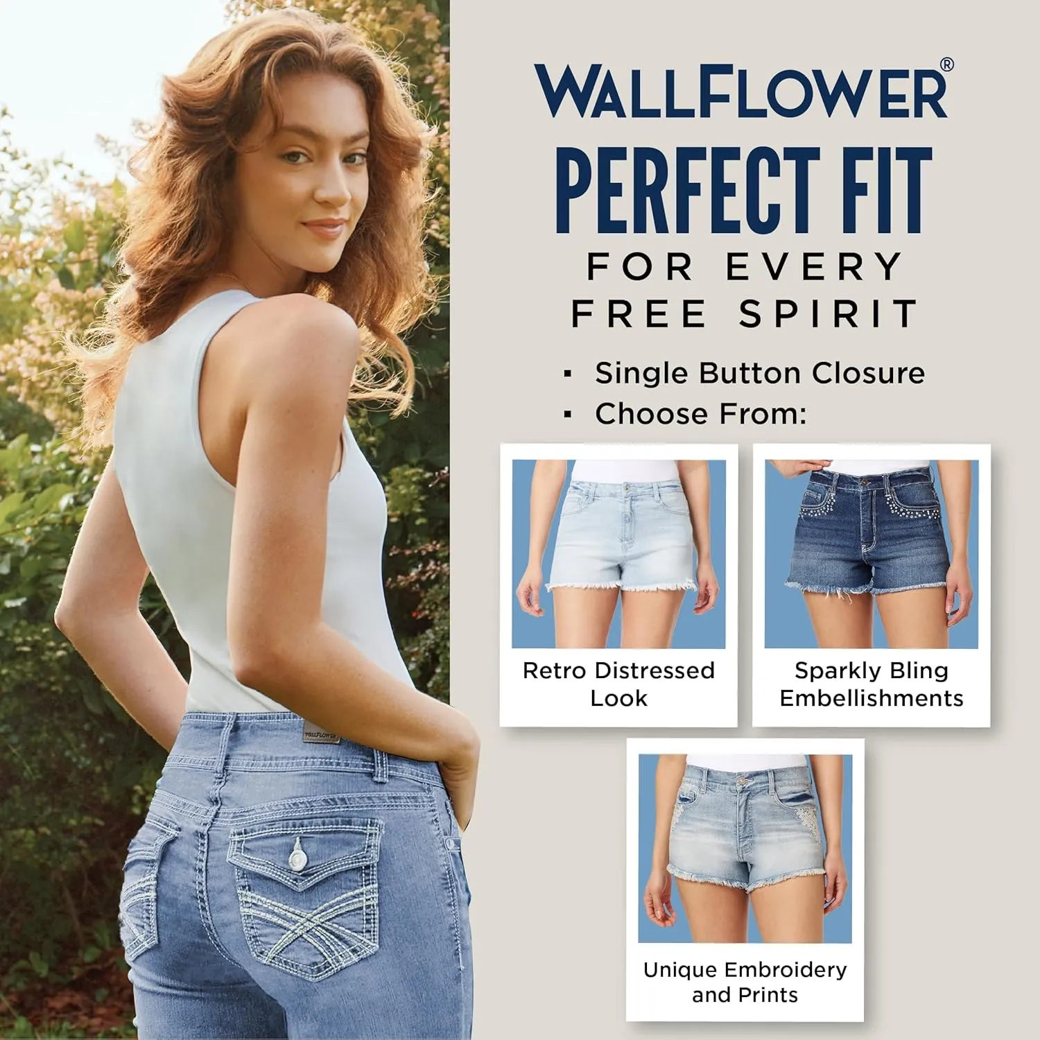 WallFlower Women's Fearless Curvy Denim Fashion Shorts High-Rise Insta Vintage Juniors