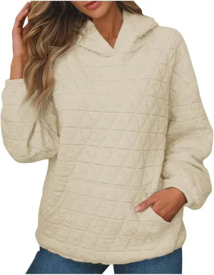 Warm Hooded Sweatshirts for Women Solid Plaid Casual Fall Winter Hoodies Oversized Comfy Blouses for Outing Street