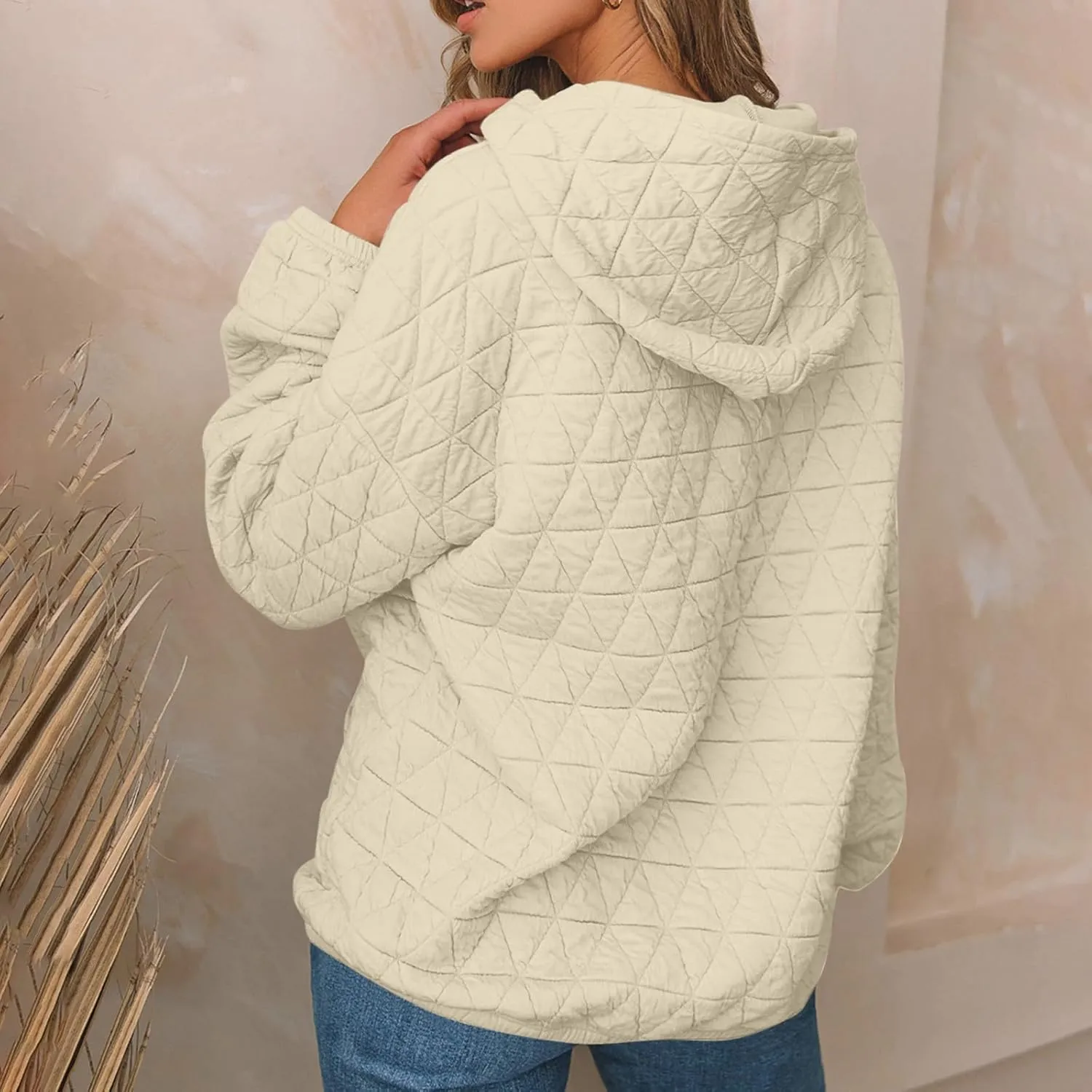 Warm Hooded Sweatshirts for Women Solid Plaid Casual Fall Winter Hoodies Oversized Comfy Blouses for Outing Street