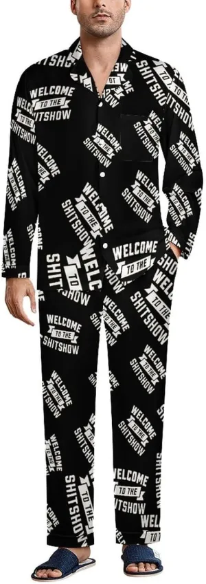 Welcome to The Shitshow 2 PCS Men Pajama Set Long Sleeve Button-down Shirts Tops & Sleep Pants Loungewear