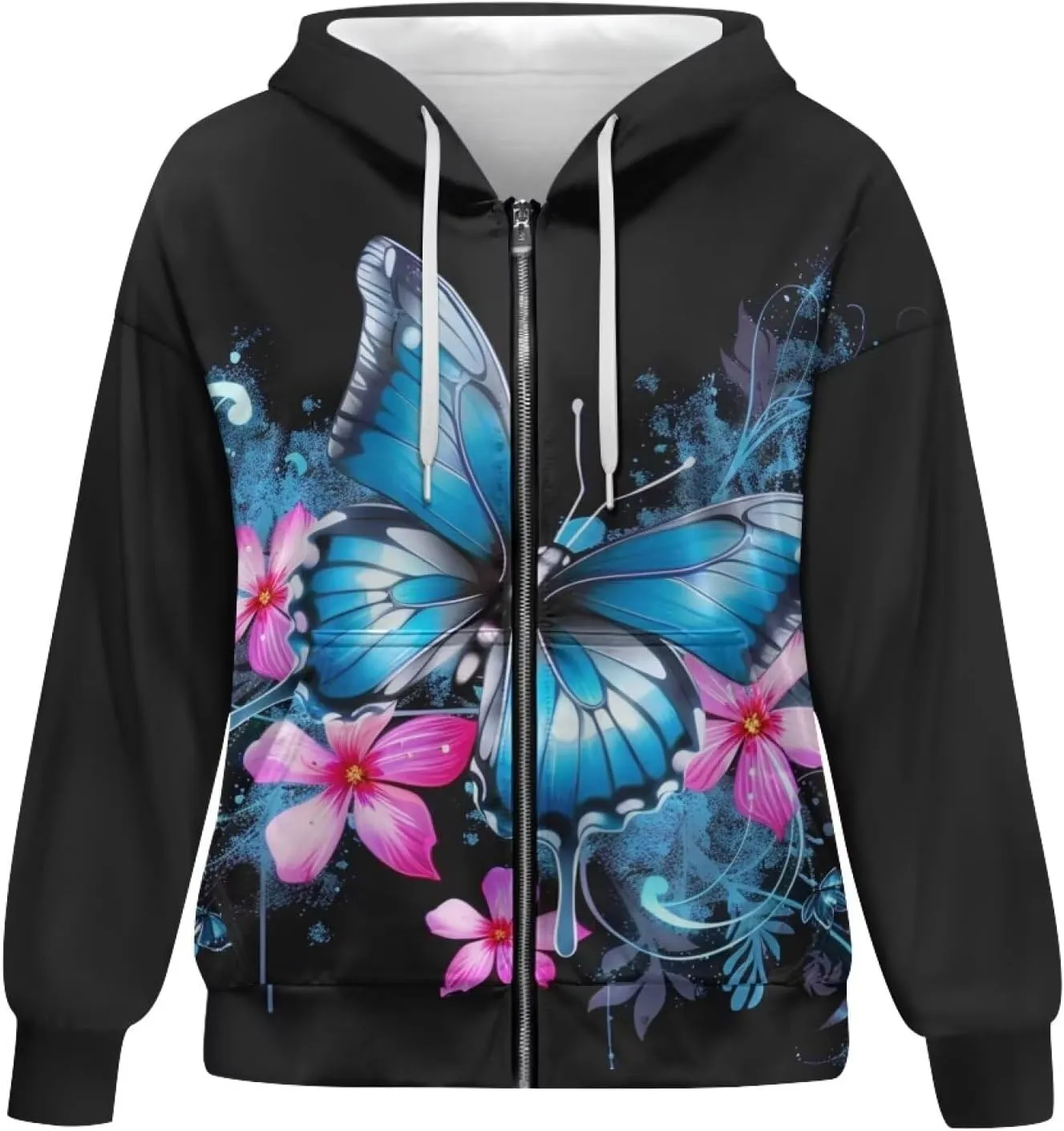 WELLFLYHOM Oversize Sweatshirt Womens Fashion Zip Up Hoodies Vintage Y2K Cardigan Jacket Hooded Sweater Shirts XS-4XL