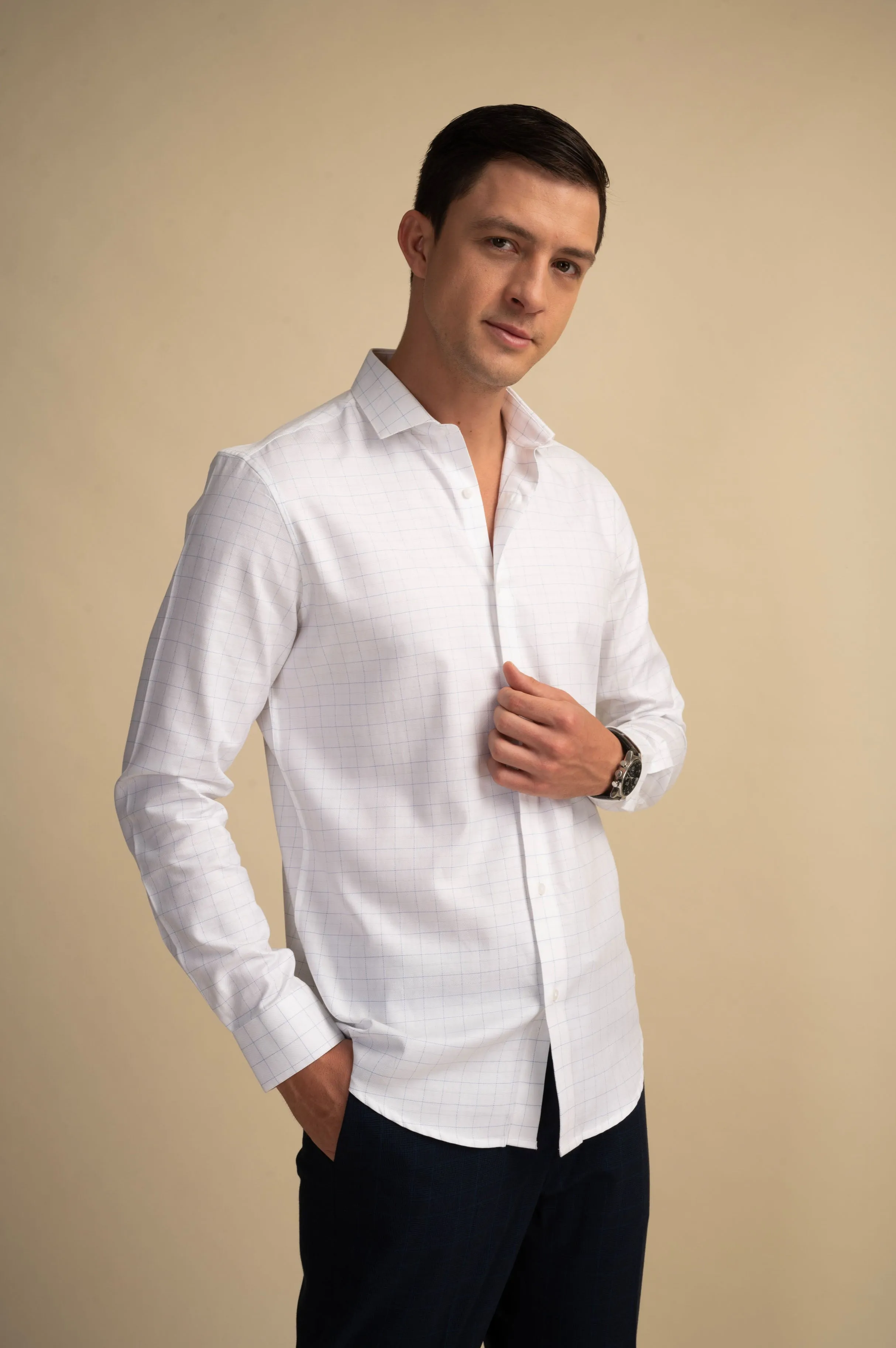 White Graph Check Shirt