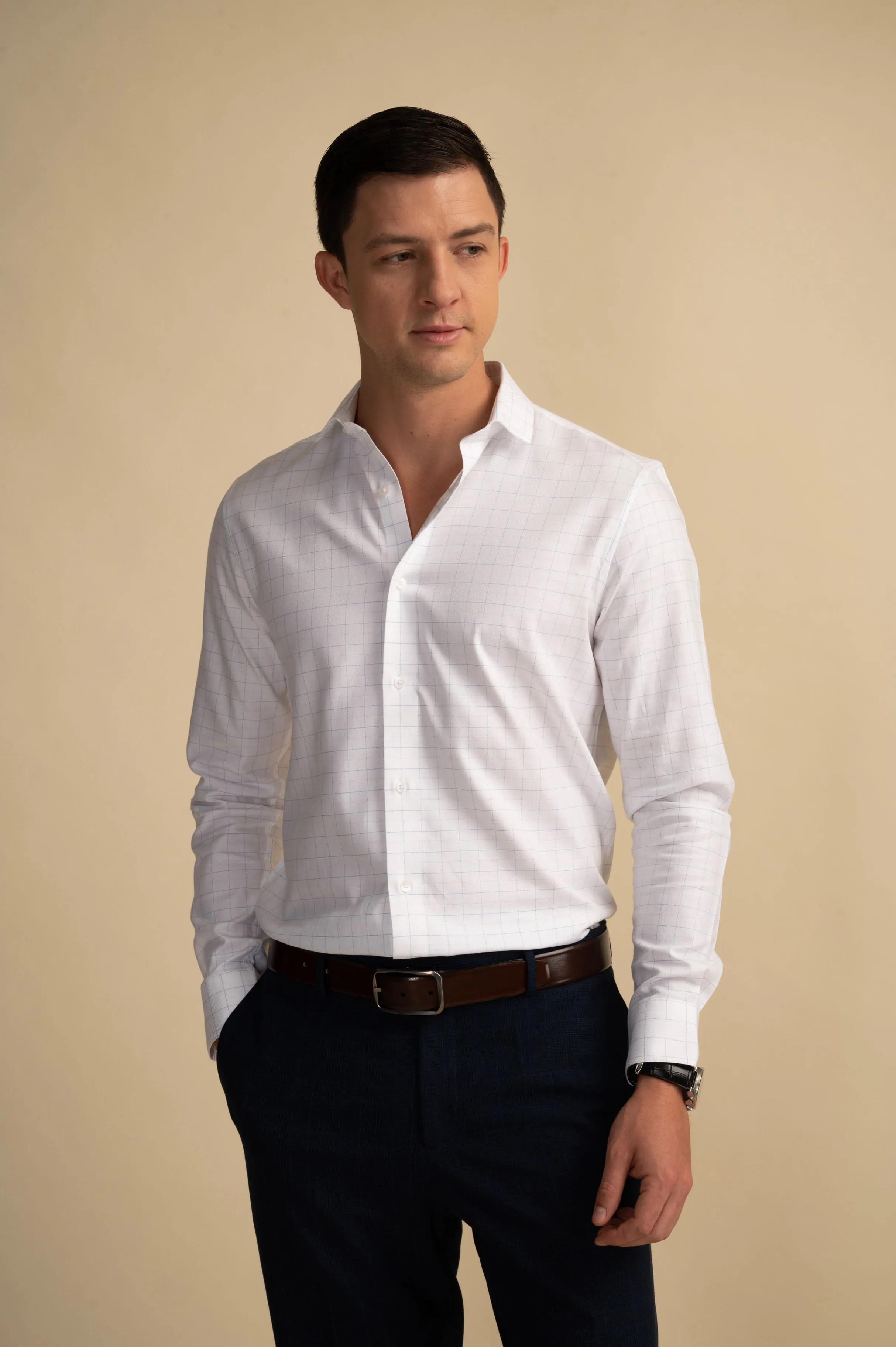 White Graph Check Shirt