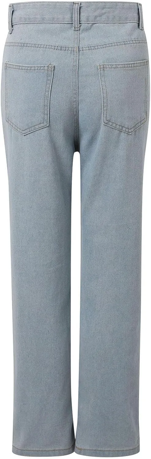 Wide Leg Jeans for Women High Waisted Stretchy Casual Denim Pants Vintage Wash Loose Comfy Jean Trousers with Pocket