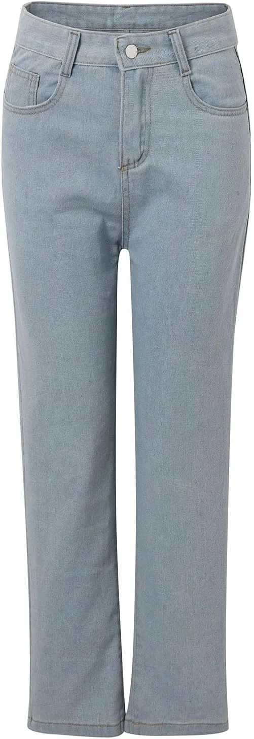 Wide Leg Jeans for Women High Waisted Stretchy Casual Denim Pants Vintage Wash Loose Comfy Jean Trousers with Pocket