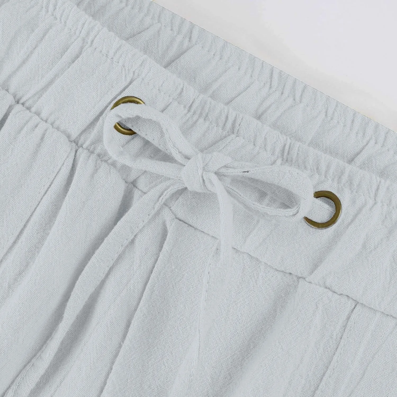 Wide Leg Linen Pants for Women Summer Low Waisted Palazzo Lounge Pants Drawstring Lightweight Trousers with Pockets